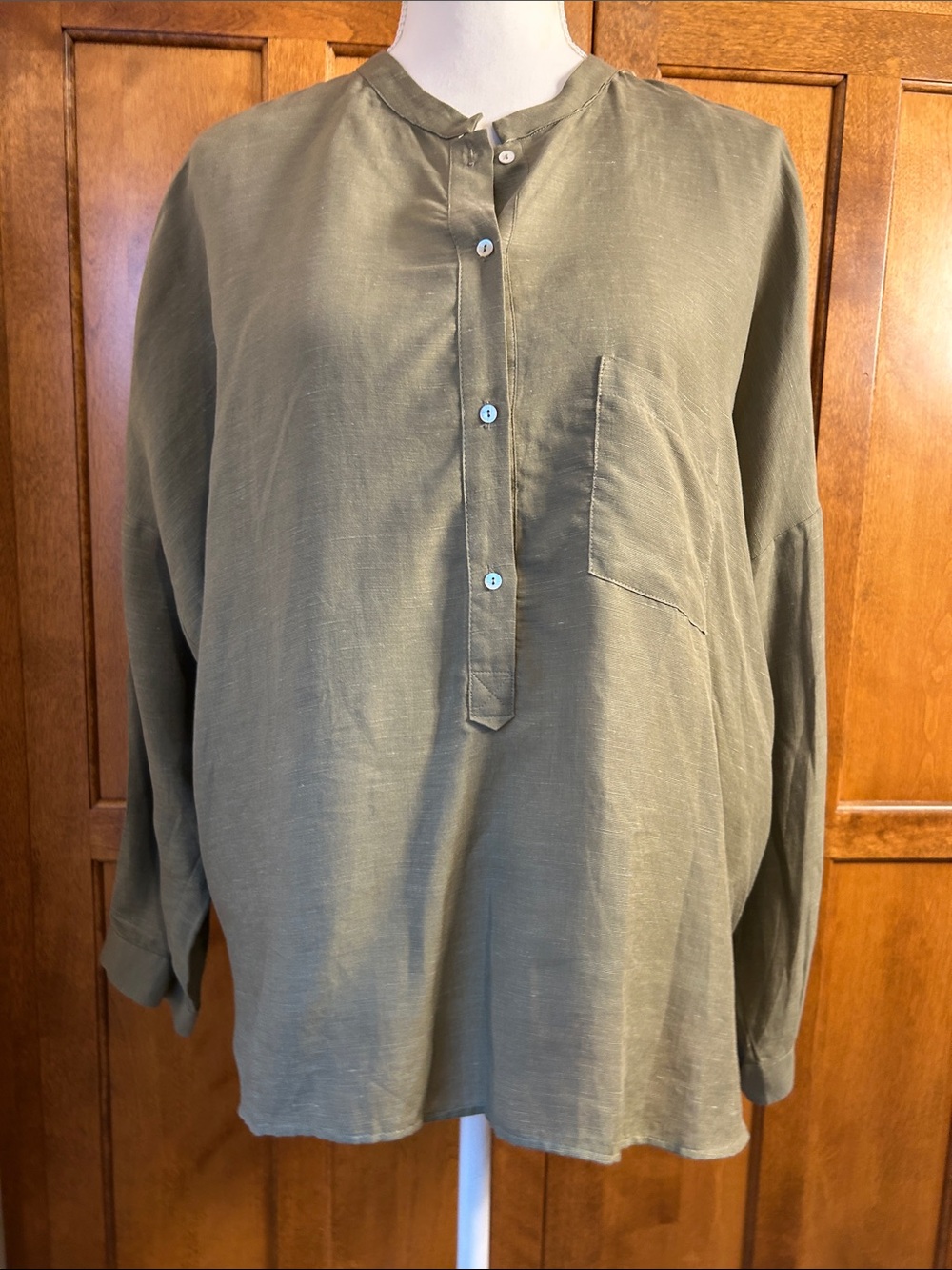 Zara Women’s Olive Green Long Sleeve Linen Blend Tunic. Sz XL